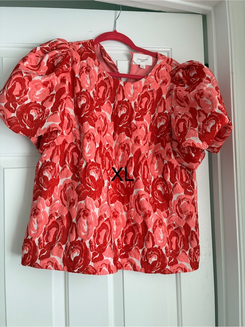 Zara Red and Pink Floral Puff-Sleeve Blouse